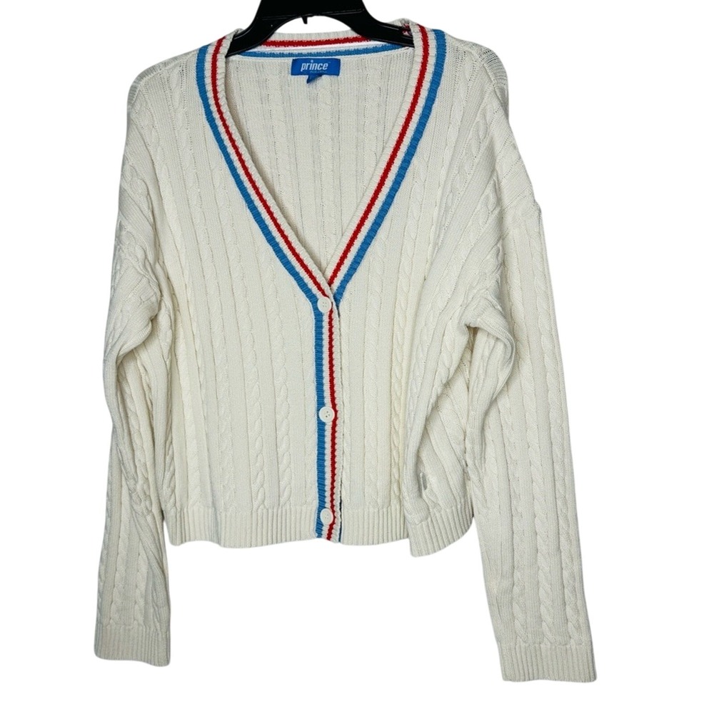 Prince Womens Pickleball Cable Knit Sweater Cotton Sz XXL Athletic Tennis Preppy